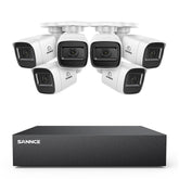 8 Channel 5MP Wired Security Camera System - Hybrid DVR, 6pcs 2MP Bullet Cameras, Outdoor & Indoor, Smart Motion Detection, Remote Access